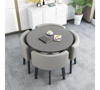 Moderno juego de mesa de comedor redonda para 4 personas con sillas tapizadas, mesa auxiliar que ahorra espacio para cocina y sala de estar, elegante color gris, 70 cm de alto