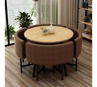 Moderno juego de mesa de comedor redonda para 4 personas, elegante mesa de cocina de madera con sillas elegantes, ideal para comedores pequeños, espacios de oficina y áreas de conferencias