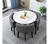 Moderno juego de mesa de comedor redonda para 4 personas, elegante mesa de conferencias con sillas, muebles pequeños de cocina y comedor, diseño compacto que ahorra espacio