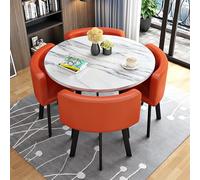 Moderno juego de mesa de comedor redonda para 4 sillas con parte superior de mármol, sillas fáciles de limpiar, versátil, escritorio de recepción, elegante, decoración del hogar y funcional