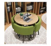 Moderno juego de mesa de comedor redonda para reuniones de negocios, oficina, recepción y actividades de ocio, sillas de lino de algodón rojo y verde incluidas