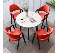 Moderno juego de mesa de comedor y silla redonda de 5 piezas, color blanco y rojo brillante, elegante muebles de recepción/conferencia para oficina y comedor, decoración elegante para el hogar