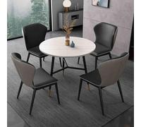 Moderno juego de mesa de reunión redonda de mármol con elegantes sillas de respaldo de poliuretano, ideal para conferencias de pequeñas empresas o apartamentos familiares, color gris