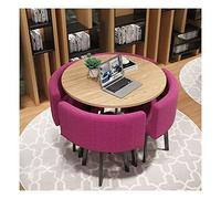 Moderno juego de mesa de sala de conferencias, café, ocio y silla, café, balcón, sala de estar, simple, redondo, comedor, oficina, reunión, recepción, algodón y lino (color: rojo) (rosa)