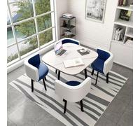 Moderno juego de mesa para 4 personas, juego de mesa y silla blanco y azul para comedor, oficina, sala de conferencias, pequeños espacios de reunión