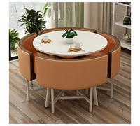 Moderno juego de mesa redonda y silla, elegante mesa de comedor verde militar para balcón, sala de estar, oficina o cafetería, incluye 4 sillas de cuero para ocio y reuniones