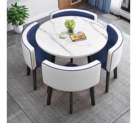 Moderno juego de mesa y silla de desayuno, mesa de comedor redonda que ahorra espacio con respaldo suave, muebles de café elegantes para el hogar y la oficina, azul y blanco