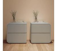 Moderno juego de mesita de noche minimalista, mesita de noche de doble cajón con rieles de tres secciones y textura de cuero, ideal para almacenamiento de dormitorio u oficina en casa