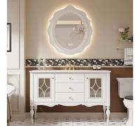 Moderno juego de muebles de baño con lavabo y espejo, color blanco, 130 cm, elegantes gabinetes de almacenamiento, diseño contemporáneo para una decoración elegante del hogar