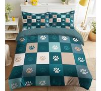 Moderno juego de ropa de cama de 200 x 200 cm, 3 piezas, funda nórdica de microfibra con diseño de huellas de animales, diseño de huellas de animales, color turquesa