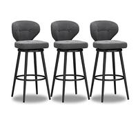 Moderno juego de taburetes de bar giratorios de terciopelo gris con respaldo bajo, sillas de altura de mostrador de 3 piezas para isla de cocina, patas de metal, muebles de desayuno para el hogar