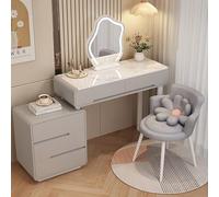 Moderno juego de tocador 3 en 1 con luces LED y sillas que ahorran espacio, muebles de dormitorio blanco brillante para mujer con cajones (gris)