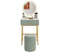 Moderno juego de tocador con espejo de brillo ajustable, taburete acolchado y cajones silenciosos, elegante mesa consola de maquillaje para niñas y mujeres (acabado de terciopelo y parte superior de