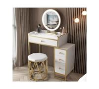 Moderno juego de tocador con espejo LED, 3 opciones de color, taburete tapizado, elegante diseño de mesita de noche, perfecto para dormitorio y vestidor, ideal para entusiastas de la belleza.