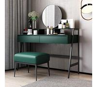 Moderno juego de tocador con gran taburete acolchado con espejo sin marco y 2 cajones, mesa de maquillaje y almacenamiento de joyas para dormitorio, color negro