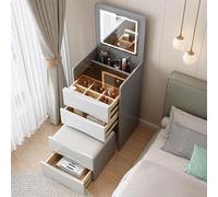 Moderno juego de tocador con taburete acolchado con espejo iluminado y armario de 3 cajones, diseño multifuncional para dormitorio o sala de estar, elegante mesita de noche (B)