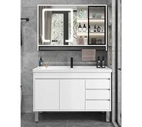 Moderno juego de tocador de baño montado en la pared con espejo de lavabo de cerámica y fregadero de lavandería, diseño de madera flotante para una elegante actualización de baño (soporte 70)