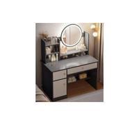 Moderno juego de tocador de madera con luces LED, tocador blanco con espejo y 4 cajones, elegante escritorio de maquillaje para dormitorio (gris, 80 cm)