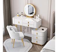 Moderno juego de tocador de maquillaje con espejo giratorio de 360°, luces LED, 3 ajustes de color, tocador de 6 cajones y taburete acolchado, platino B, 120 cm