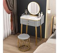 Moderno juego de tocador de maquillaje con espejo iluminado y taburete acolchado, elegante tocador de 50 cm con almacenamiento, ideal para mujeres