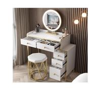 Moderno juego de tocador de maquillaje con espejo LED, taburete tapizado, elegante tocador para cosméticos, dormitorio y muebles de sala de maquillaje (blanco, 70 cm)