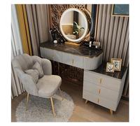 Moderno juego de tocador de maquillaje con mesita de noche extraíble y taburete acolchado, iluminación ajustable de 3 colores, ideal para dormitorio, diseño negro