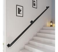 Moderno kit de pasamanos de escalera negro - Barandilla de seguridad de hierro forjado de 500 cm para escaleras, barra de soporte de metal montada en la pared, solución duradera y elegante de