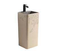 Moderno lavabo de cerámica con pedestal - Elegante lavabo de baño con grifo y kit de drenaje, ideal para uso en jardín al aire libre, diseño elegante para decoración del hogar