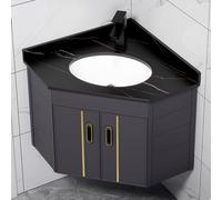 Moderno lavabo de pared negro con fregadero de esquina, juego de lavabo higiénico Slish para decoración de baño Ele y eficiente lavado a mano.