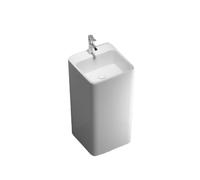 Moderno lavabo de pedestal - Elegante lavabo monobloque de cerámica con grifo y kit de drenaje para baño y balcón, uso interior y exterior, diseño elegante para espacios contemporáneos