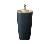 Moderno lavabo de pedestal - Lavabo de baño de cerámica independiente con grifo y desagüe, elegante lavabo al aire libre para uso doméstico y jardín