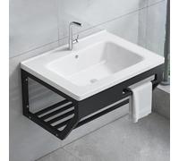 Moderno lavabo de porcelana flotante rectangular de 1 agujero con desbordamiento, lavabo compacto de cerámica para espacios pequeños, lavandería y medio baño (100 x 50 x 47 cm)