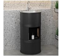 Moderno lavabo independiente con pedestal - Elegante lavabo de baño de cerámica con mueble de pie y armario de almacenamiento debajo del fregadero para ahorrar espacio