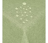MODERNO Mantel de Tela de Damasco, Aspecto de Lino, Jacquard, con protección Antimanchas, Decoración Mesa Comedor, Rectangular, 130 x 220 cm, Color Verde