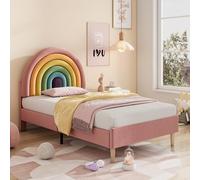 Moderno marco de cama tapizado de terciopelo con cabecero ajustable y soporte de listones de madera, respaldo estable y cómodo para adultos, fácil montaje, diseño clásico, color rosa, tamaño