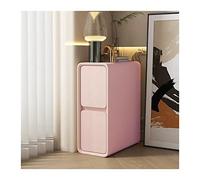 Moderno Mesita de noche con acabado de cuero artificial rosa moderno Mesita de noche de madera ultra estrecha Sala de estar Dormitorio Mesas auxiliares Mesa auxiliar con 2 cajones, Ahorro de espacio,