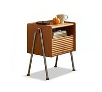 Moderno Mesita de noche de madera maciza, mesita de noche de diseño vintage, organizador for dormitorio con patas de mesa de metal y estante abierto, color madera natural, largo 50,4 x ancho 35 x alto