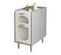 Moderno Mesita de noche moderna gris, mesita de noche for dormitorio con tablero de roca pequeña, mesa auxiliar for sofá de sala de estar con diseño de cuero artificial ultra estrecho que ahorra espac