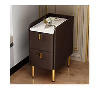 Moderno Mesitas de noche estrechas únicas Mesita de noche de cuero de Pu for café Mesa auxiliar de madera con 2 cajones con patas de acero inoxidable for muebles de almacenamiento de dormitorio Prácti