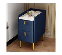 Moderno Mesitas de noche Mesita de noche estrecha de piel sintética con 2 cajones y patas de acero inoxidable, mesa auxiliar de madera, muebles de almacenamiento for dormitorio, azul oscuro, 19,6 pulg