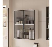 Moderno mobiletto da parete in alluminio con Ante in vetro - Mobiletto sottile per bagno e cucina | Organizzatore per trucchi montato sopra il WC