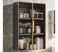 Moderno mobiletto da parete in alluminio con Ante in vetro - Mobiletto sottile per bagno e cucina | Organizzatore per trucchi montato sopra il WC