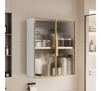 Moderno mobiletto da parete in alluminio con Ante in vetro - Mobiletto sottile per bagno e cucina | Organizzatore per trucchi montato sopra il WC