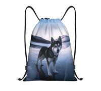 Moderno Mochila con Cordón Perro Husky en un Lago, Ligero Bolsa de Cordón, Unisex Gym Bag, para Nadar Acampada 36X42cm