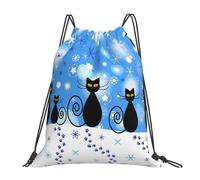 Moderno Mochila Cordónes Gatos navideños con Copos de Nieve Negros de Invierno, Robusto Bolsas de Cuerdas, Ajustable Gym Sack, para Viaje Yoga 36X42cm