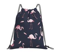 Moderno Mochila Cordónes Plumas de Flamenco Rosa exóticas sobre Azul Oscuro, Unisex Bolsa de Cordón, Manera Gym Bag, para Yoga Acampada 36X42cm