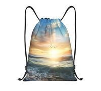Moderno Mochila Cuerda Impresión de Puesta de Sol en el océano Bolsa de Deporte Cómodos Bolsa de Cuerdas para Vacaciones Adulto Yoga 36X42cm