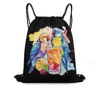 Moderno Mochilas Cordón Cócteles de Acuarela, pájaros Bebiendo Jugo Ligero Bolsas Cordon de Gimnasio para Viaje Playa Yoga 36X42cm