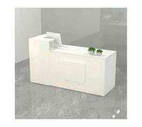 Moderno mostrador de recepción con cajón con cerradura, escritorio frontal blanco para cajero, mesa de almacenamiento para tiendas de ropa de mujer, diseño lateral derecho de 140 cm