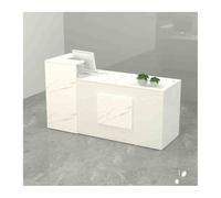 Moderno mostrador de recepción con cajón con cerradura, escritorio frontal de piedra blanca para cajero, elegante solución de almacenamiento para tiendas de ropa para mujeres, orientación derecha de